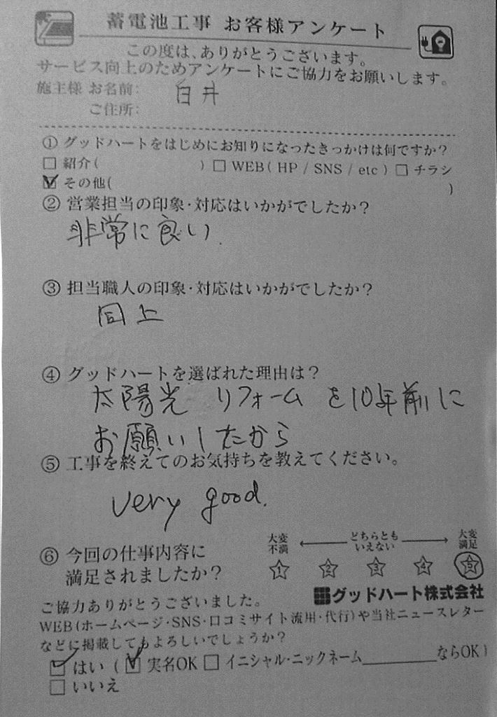 お客様の声 アーカイブ グッドハート株式会社 熊本で太陽光発電 オール電化 蓄熱暖房器などの住宅のリフォーム工事